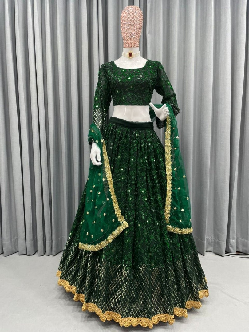 Green georgette heavy embroidery work wedding lehenga choli