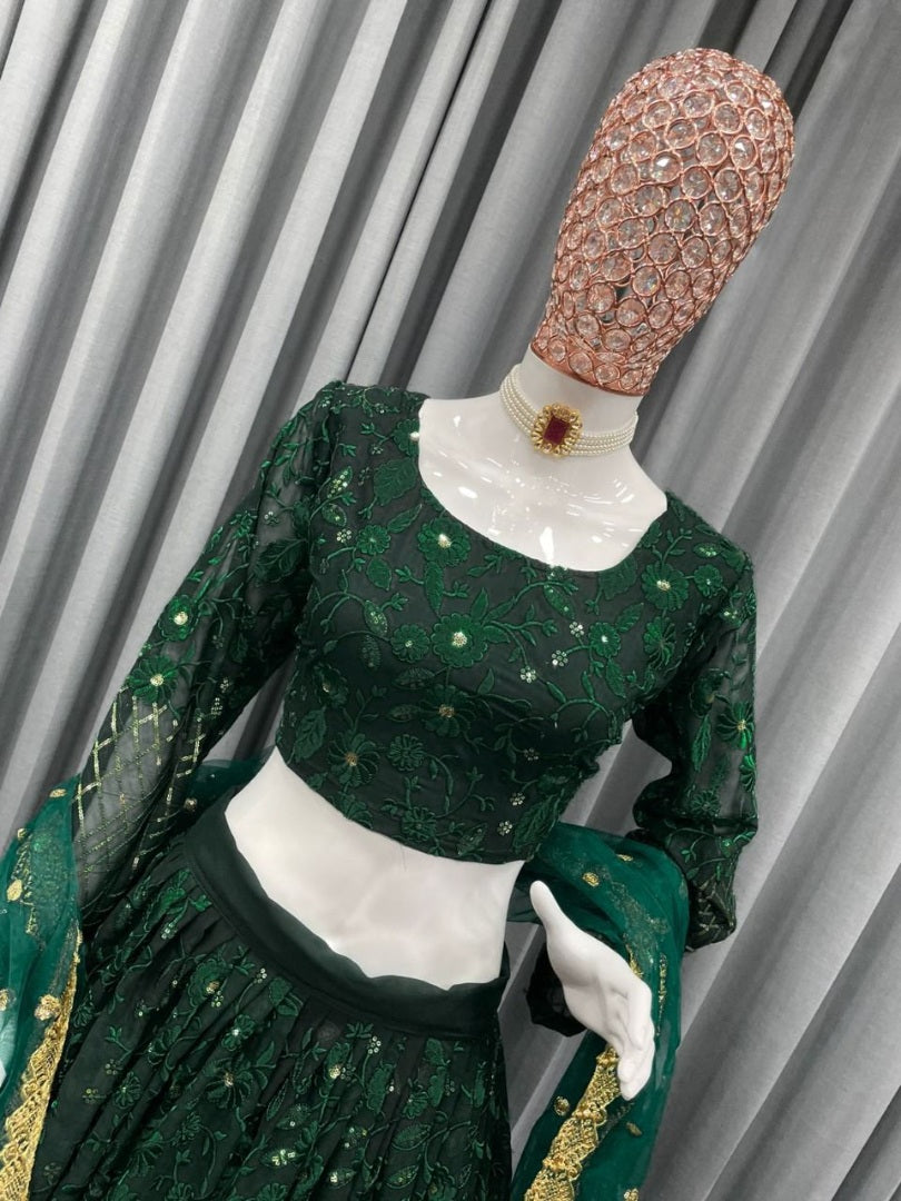 Green georgette heavy embroidery work wedding lehenga choli