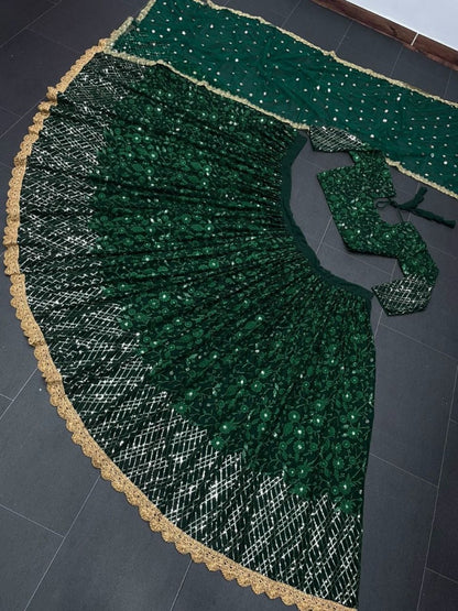 Green georgette heavy embroidery work wedding lehenga choli