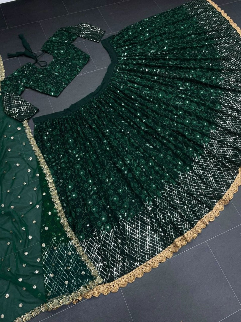 Green georgette heavy embroidery work wedding lehenga choli