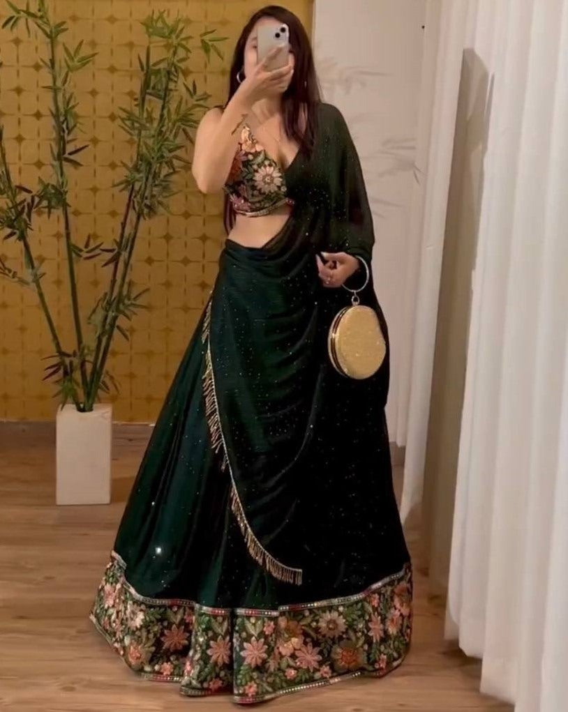 Green georgette heavy sequence embroidery work lehenga choli