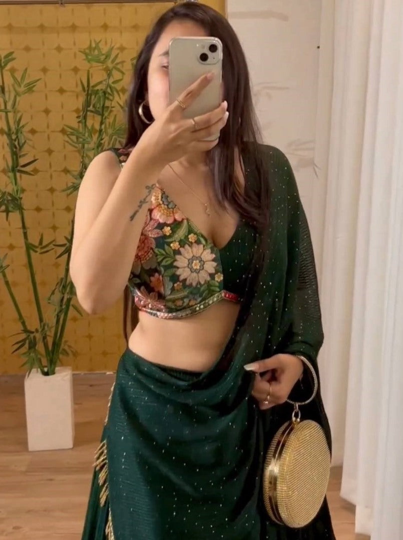 Green georgette heavy sequence embroidery work lehenga choli