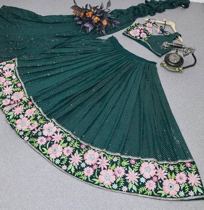 Green georgette heavy sequence embroidery work lehenga choli