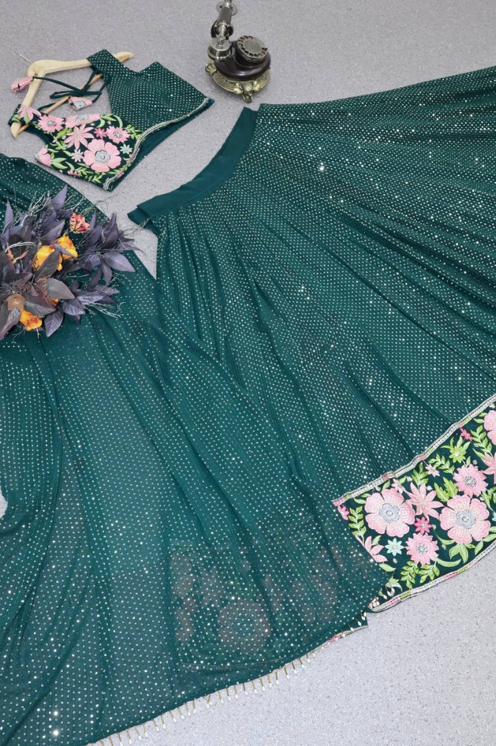 Green georgette heavy sequence embroidery work lehenga choli