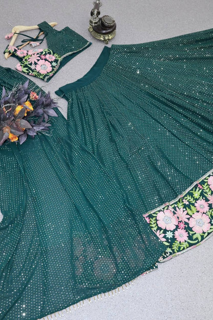 Green georgette heavy sequence embroidery work lehenga choli