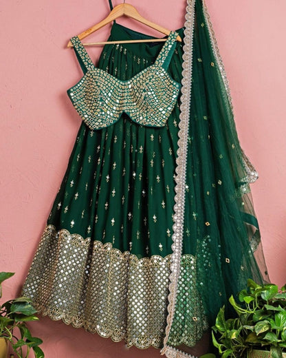 Green georgette heavy sequence embroidery work wedding lehenga choli