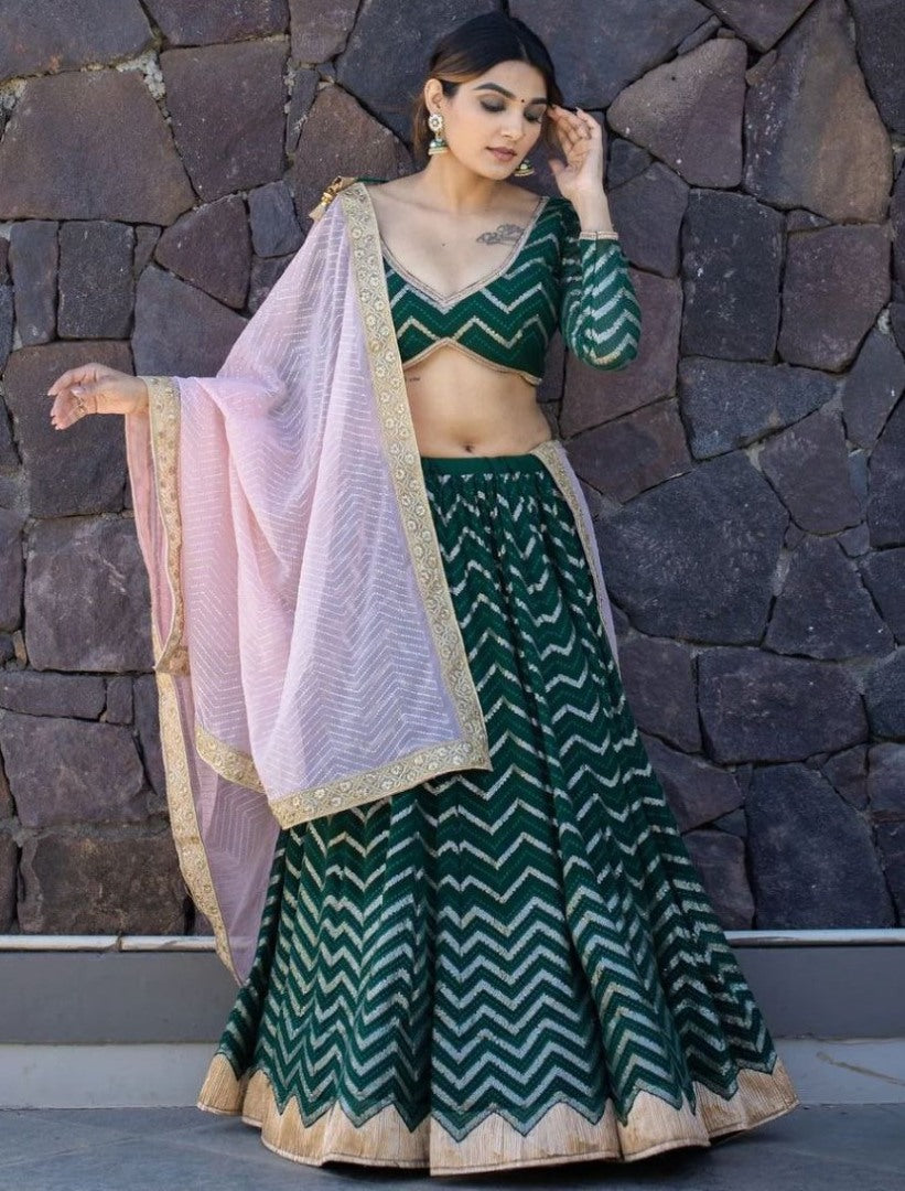 Green georgette heavy sequence embroidery work wedding lehenga choli