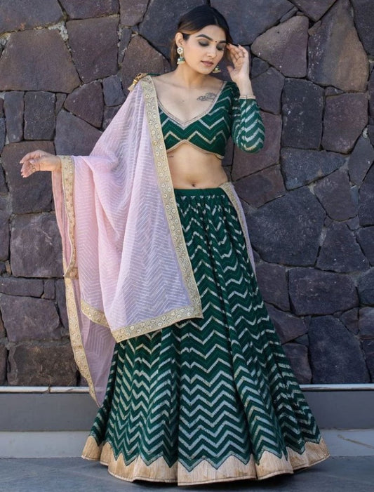 Green georgette heavy sequence embroidery work wedding lehenga choli