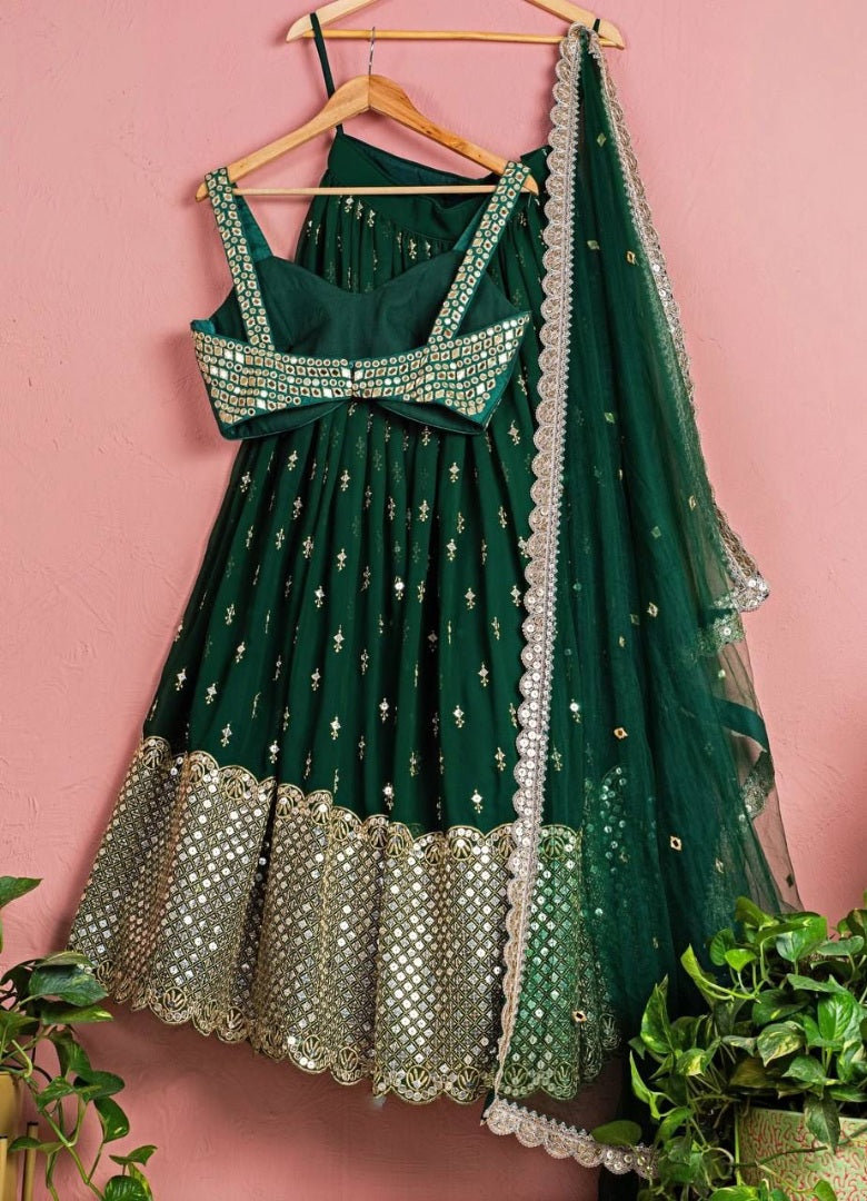Green georgette heavy sequence embroidery work wedding lehenga choli