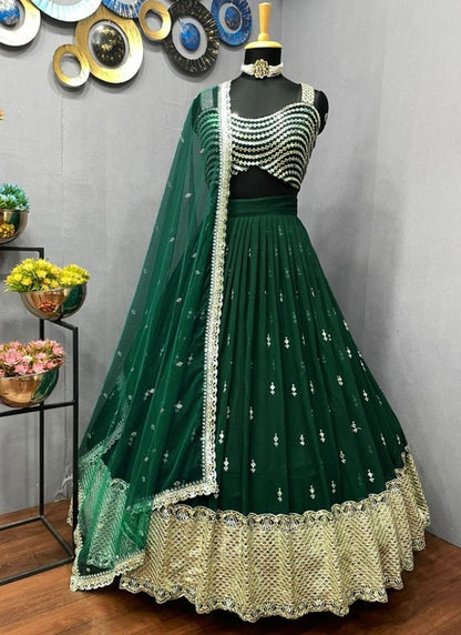Green georgette heavy sequence embroidery work wedding lehenga choli