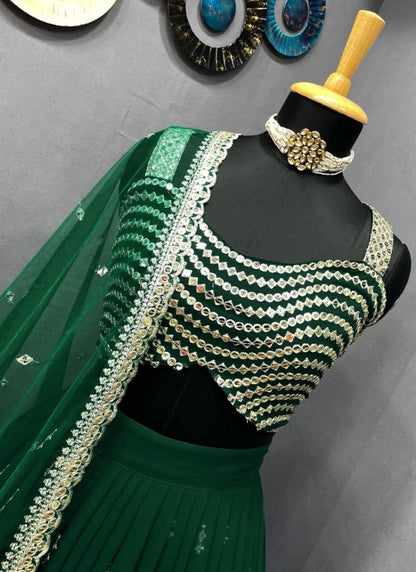 Green georgette heavy sequence embroidery work wedding lehenga choli