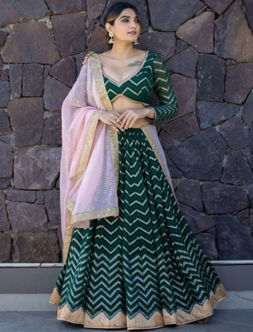 Green georgette heavy sequence embroidery work wedding lehenga choli