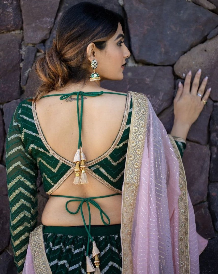 Green georgette heavy sequence embroidery work wedding lehenga choli