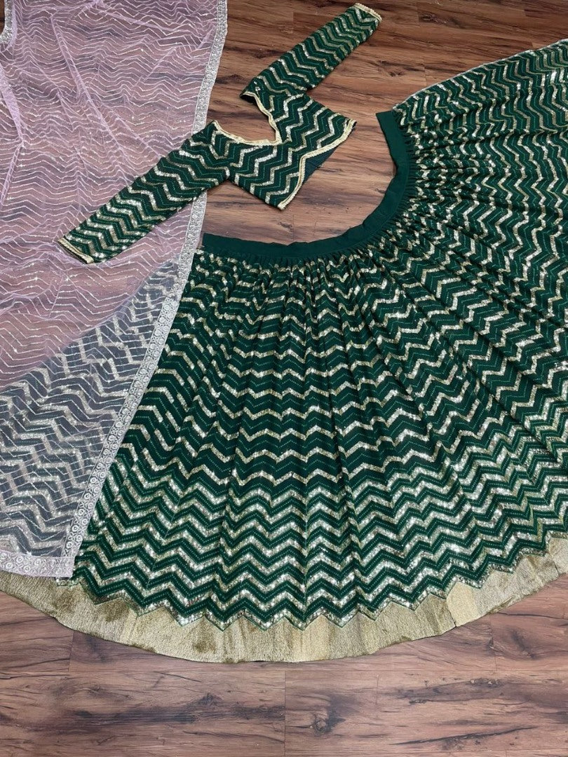 Green georgette heavy sequence embroidery work wedding lehenga choli