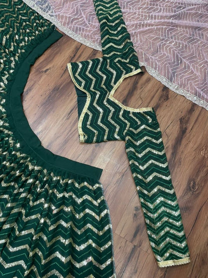 Green georgette heavy sequence embroidery work wedding lehenga choli