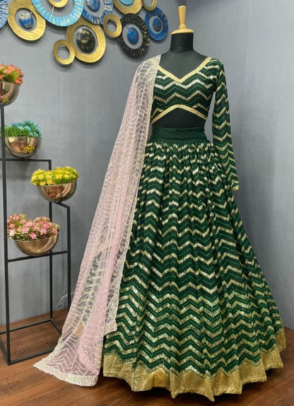 Green georgette heavy sequence embroidery work wedding lehenga choli