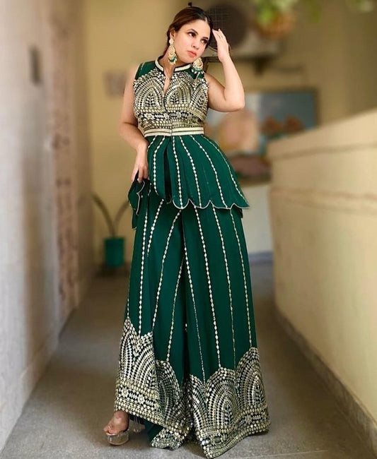 Green georgette heavy sequence work plazzo salwar suit