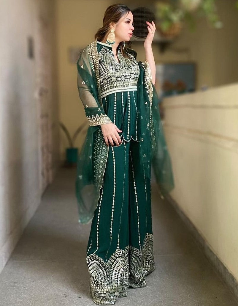 Green georgette heavy sequence work plazzo salwar suit