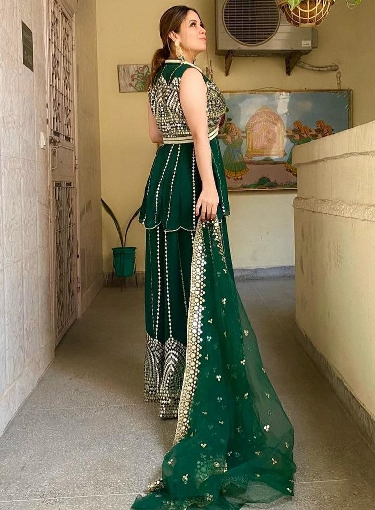 Green georgette heavy sequence work plazzo salwar suit