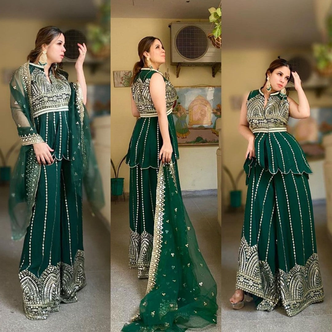 Green georgette heavy sequence work plazzo salwar suit