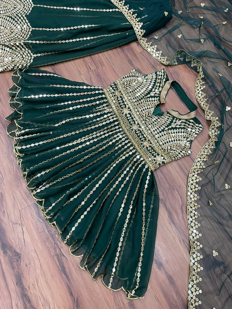 Green georgette heavy sequence work plazzo salwar suit