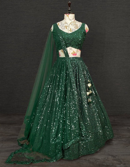 Green georgette heavy sequins and thread work party wear lehenga choli