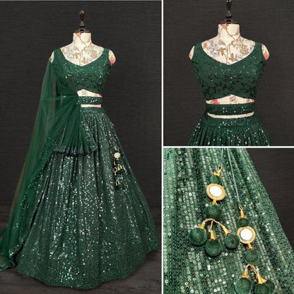 Green georgette heavy sequins and thread work party wear lehenga choli