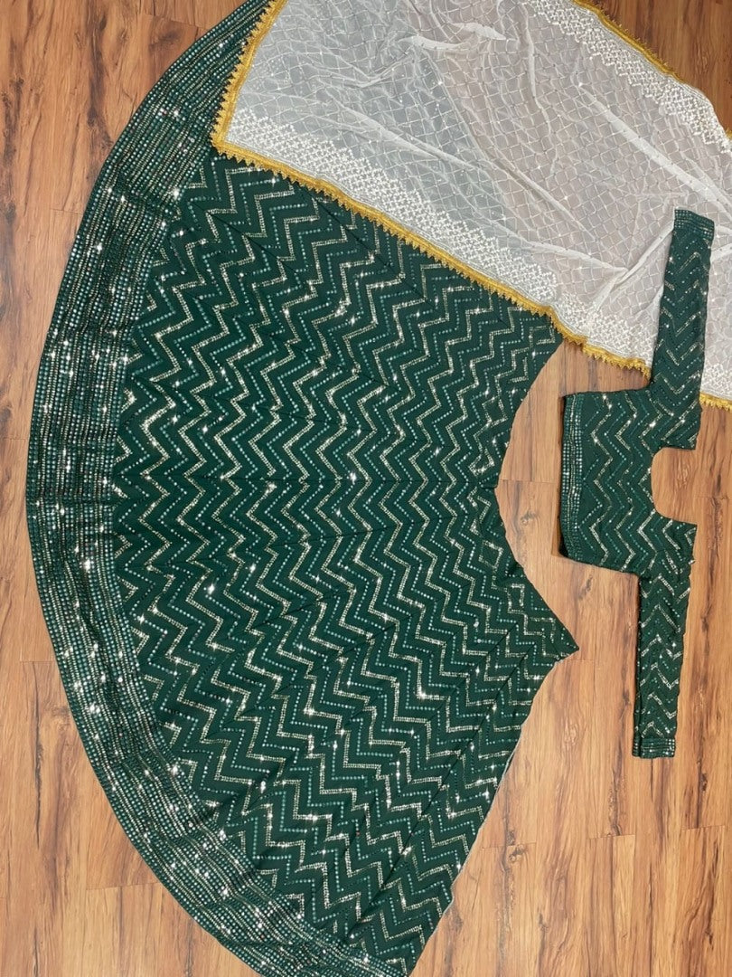 Green georgette heavy thread sequence embroidered wedding lehenga choli