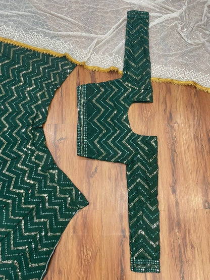 Green georgette heavy thread sequence embroidered wedding lehenga choli