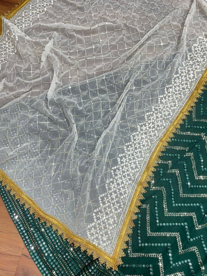 Green georgette heavy thread sequence embroidered wedding lehenga choli