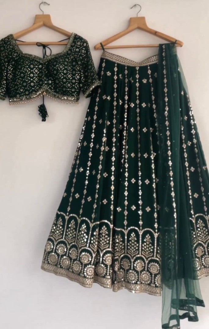 Green georgette heavy work wedding lehenga choli