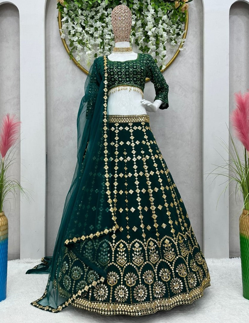 Green georgette heavy work wedding lehenga choli
