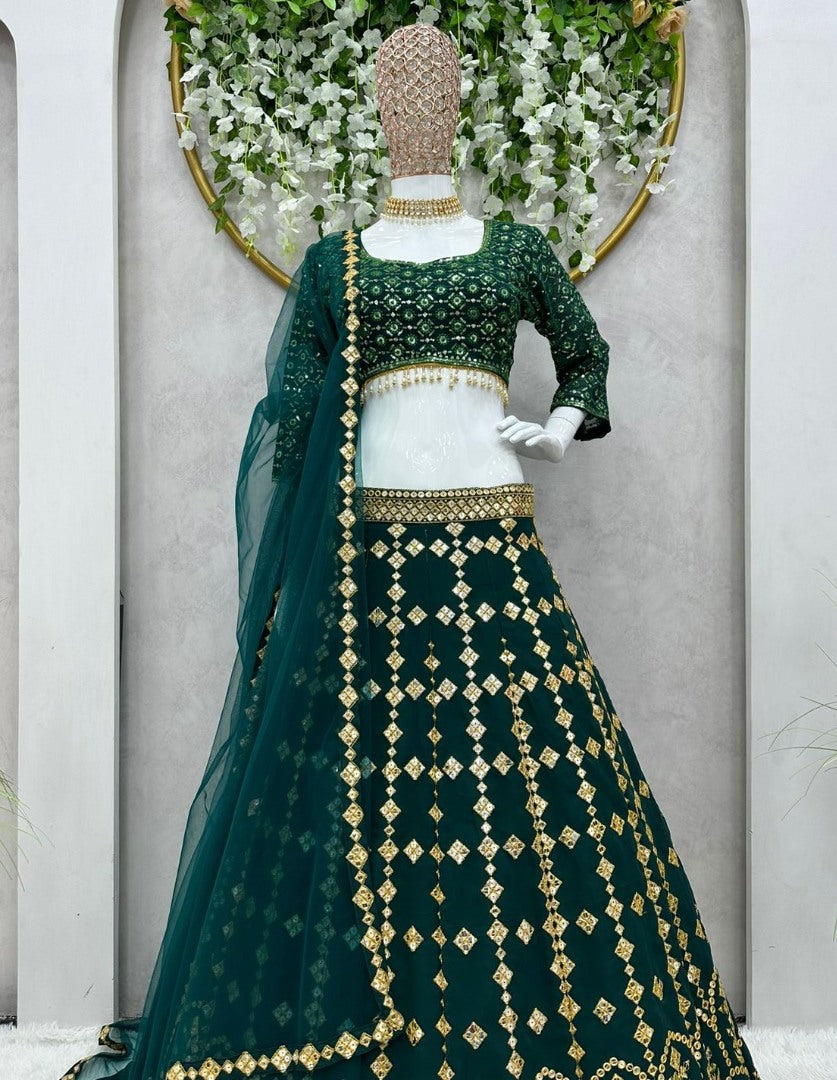 Green georgette heavy work wedding lehenga choli