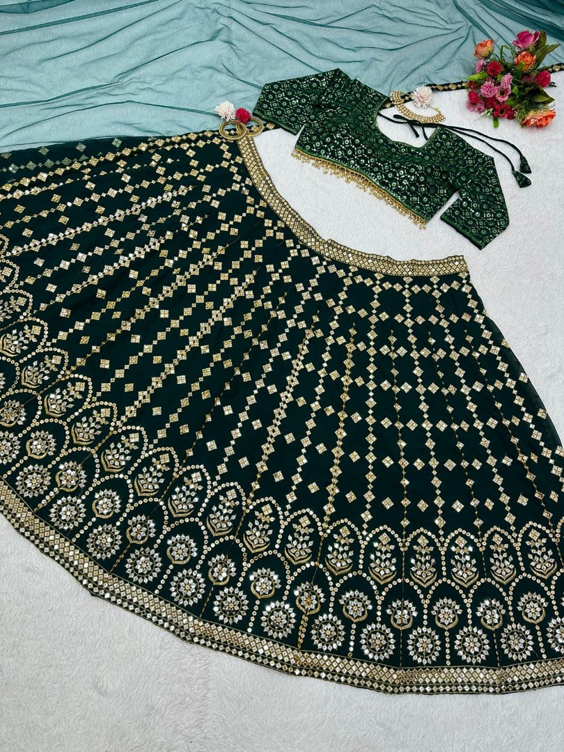 Green georgette heavy work wedding lehenga choli