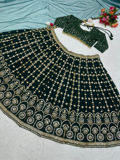 Green georgette heavy work wedding lehenga choli