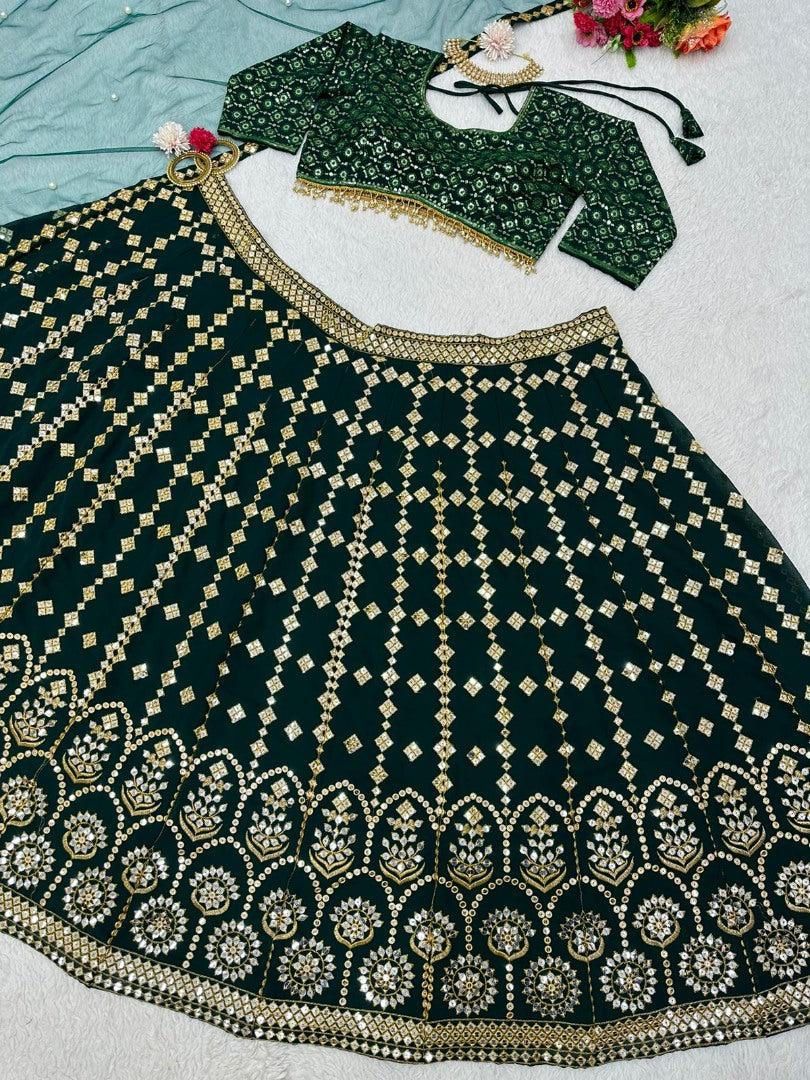Green georgette heavy work wedding lehenga choli