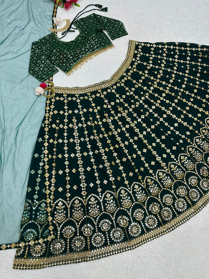 Green georgette heavy work wedding lehenga choli