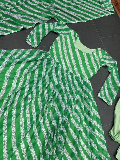Green georgette leheriya printed anarkali suit