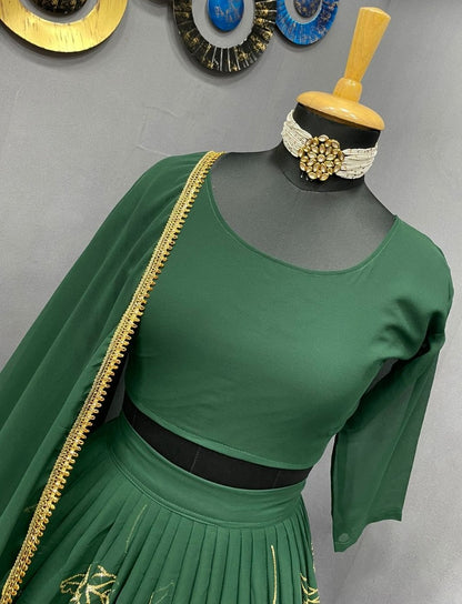 Green georgette multi heavy thread work wedding lehenga choli