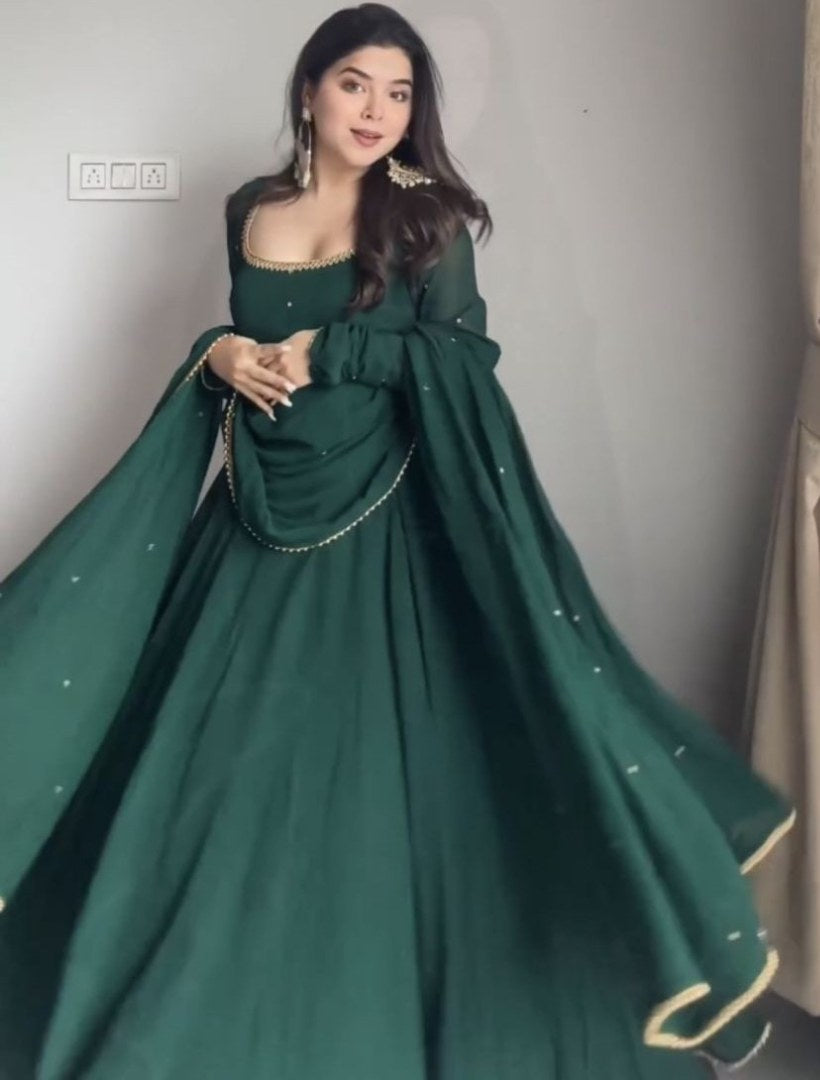 Green georgette party wear gown