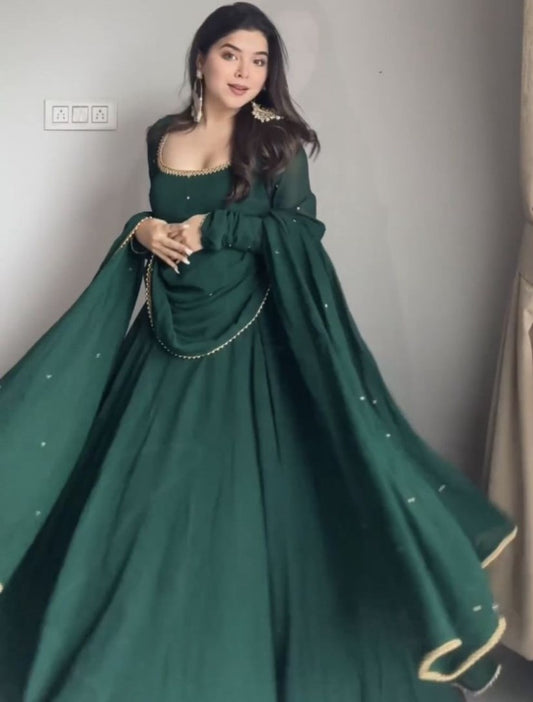 Green georgette party wear gown