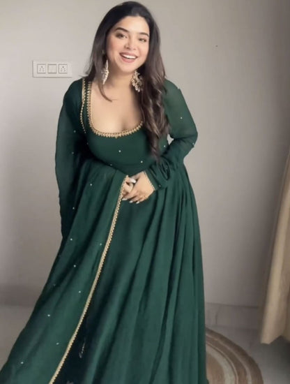 Green georgette party wear gown