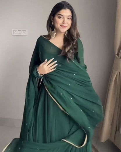 Green georgette party wear gown