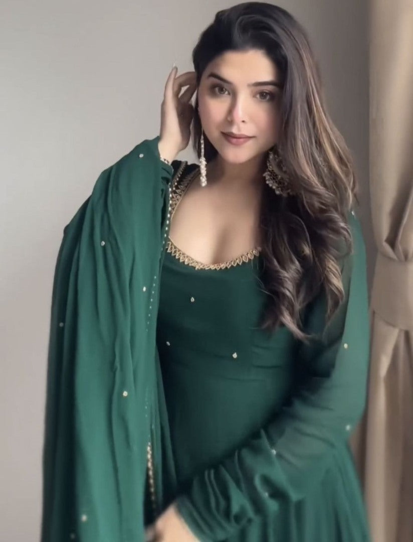 Green georgette party wear gown