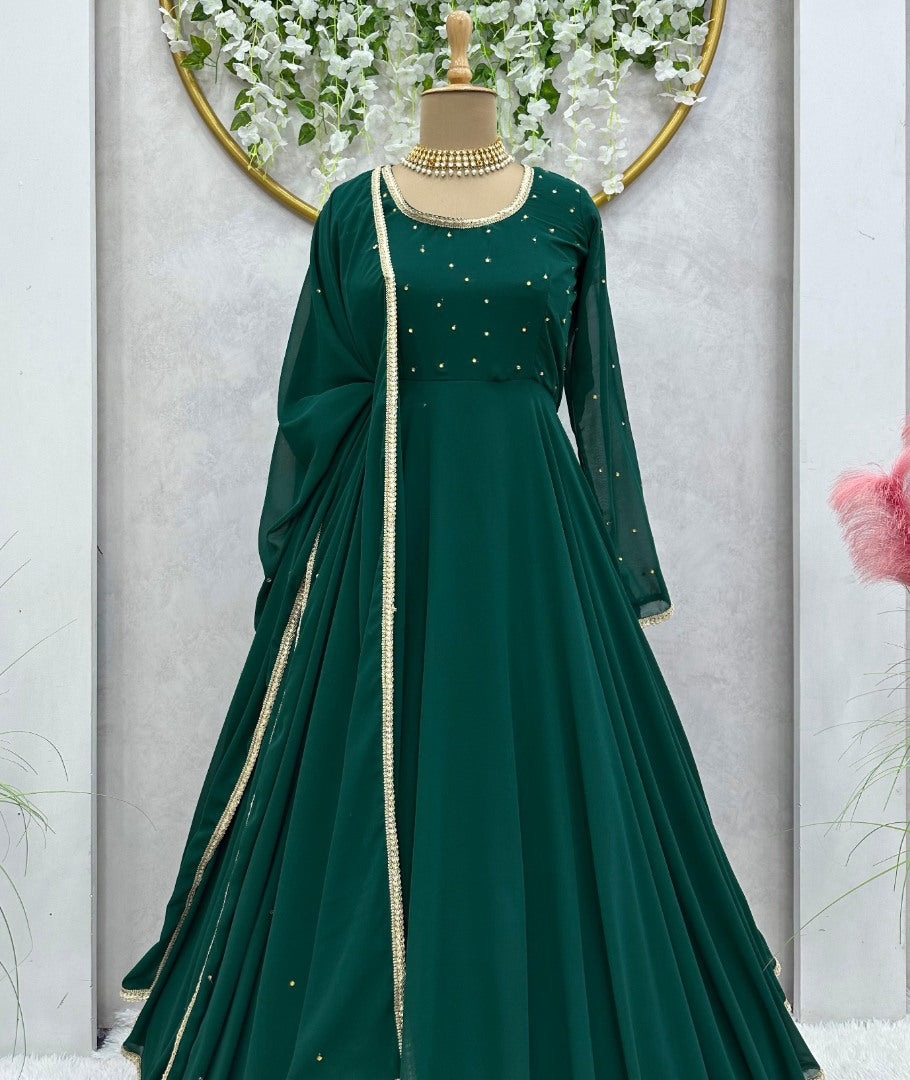 Green georgette party wear gown