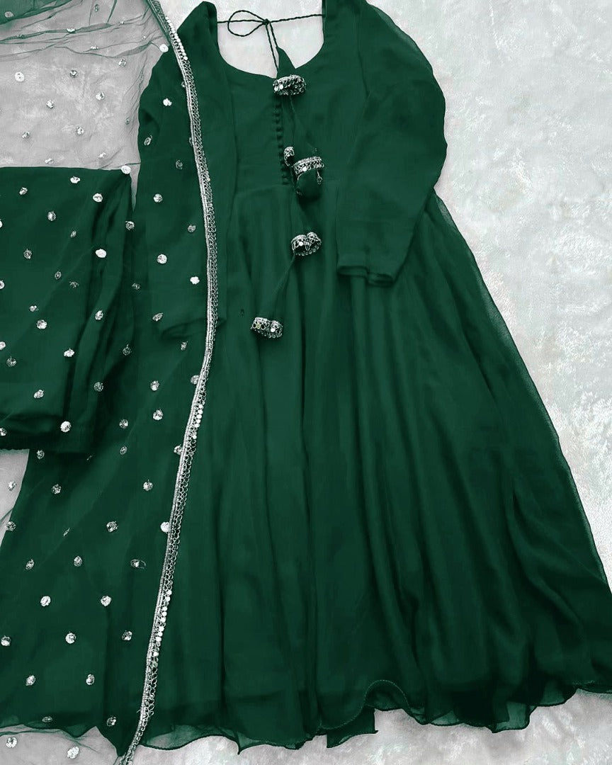 Green georgette plain party wear anarkali suit