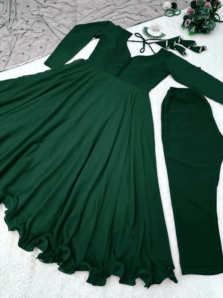 Green georgette plain party wear anarkali suit