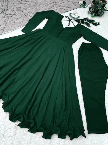 Green georgette plain party wear anarkali suit