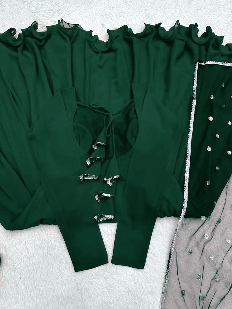 Green georgette plain party wear anarkali suit