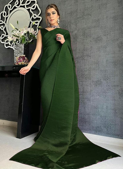 Green georgette pleated partywear saree